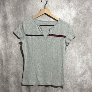 Tommy Hilfiger Gray Short Sleeve Top with Striped Accents